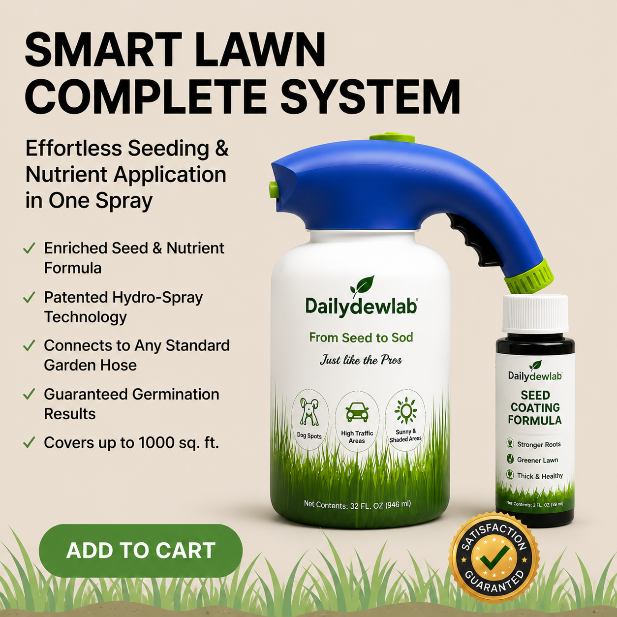 Easy Spray-On Grass Seed & Fertilizer Solution - Instantly Restore Thicker, Greener Lawns in Days