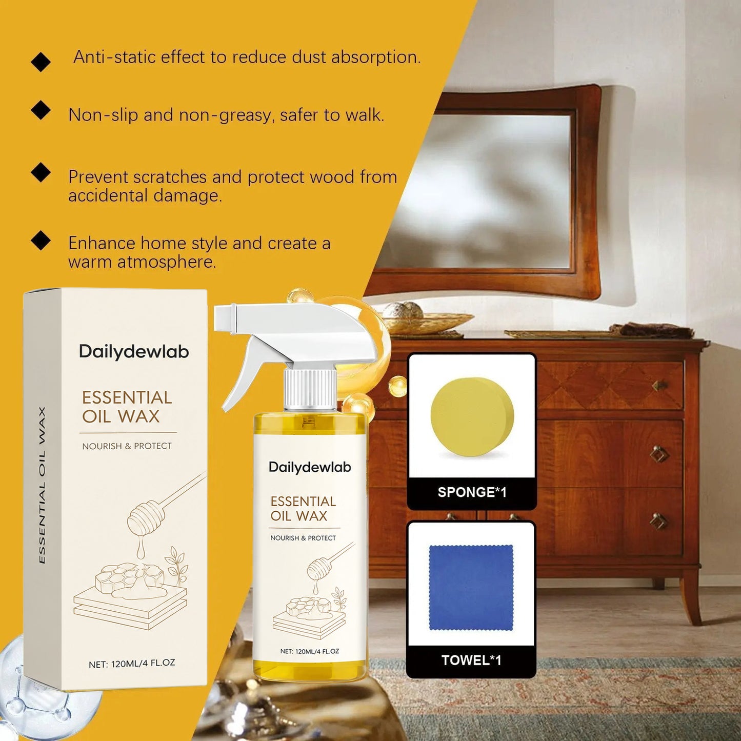 ✨Dailydewlab Natural Beeswax Wood Polish Spray | Revive Faded Wood, Eliminate Dull Look
